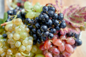 Red, white and light red grapes in a flat bowl Red, white and light red grapes in a flat bowl